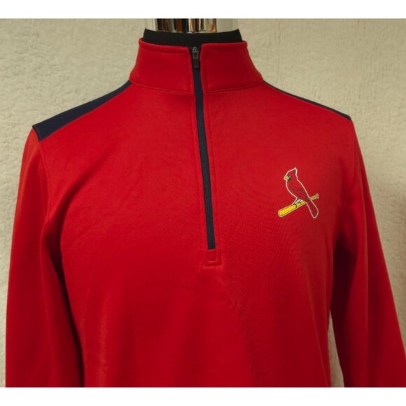 MLB St. Louis Cardinals Mens Medium Red Quarter Zip Logo Pullover Shirt Jacket - Picture 2 of 11
